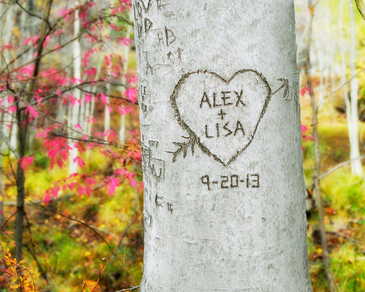 Woodland Personalized Carved Heart Tree- You Choose the Names- Custom Couples Gift for Anniversary, Wedding, Housewarming