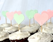 12 Mint and Peach Heart Cupcake Picks, custom colors available