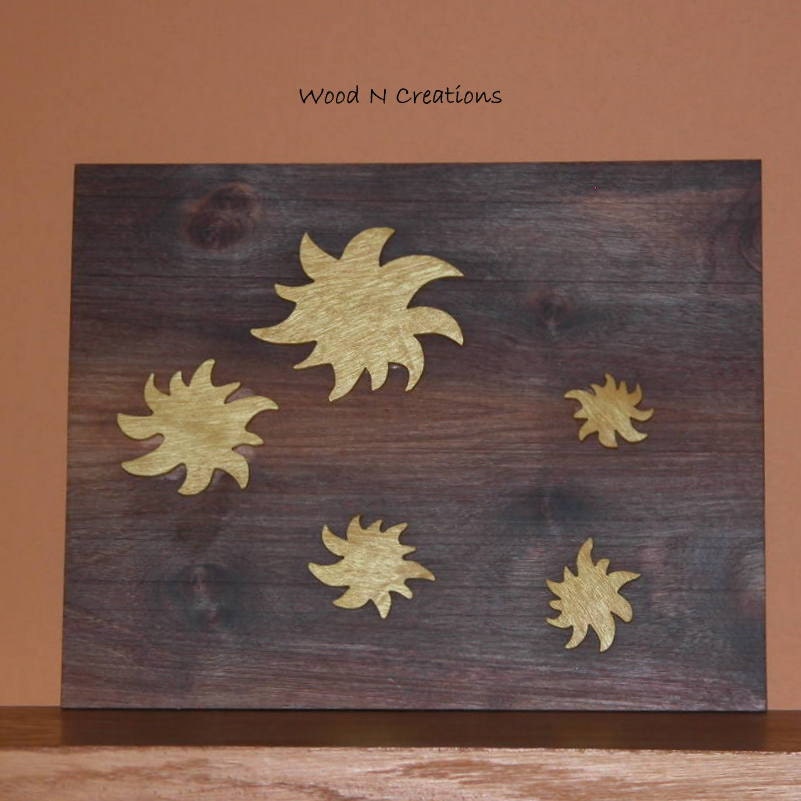 Home Decor Wall Hanging Yellow Suns Wooden Wall Art
