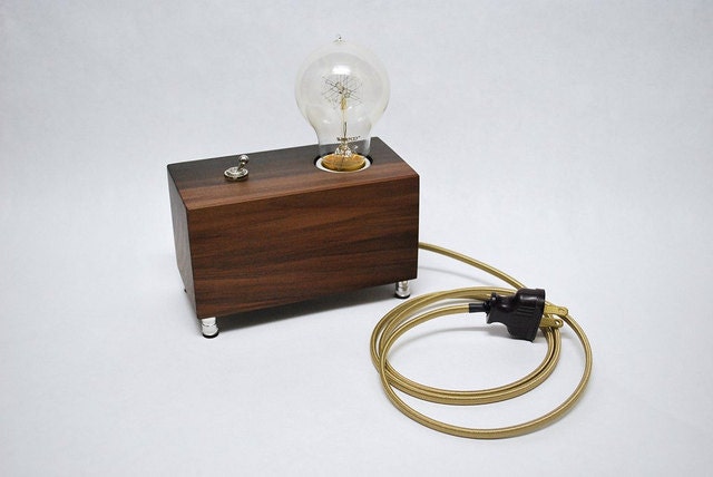 The Menlo Park Lamp- Single Edison Bulb in Rainbow Poplar Wood. Modern Table or Desk Lamp.