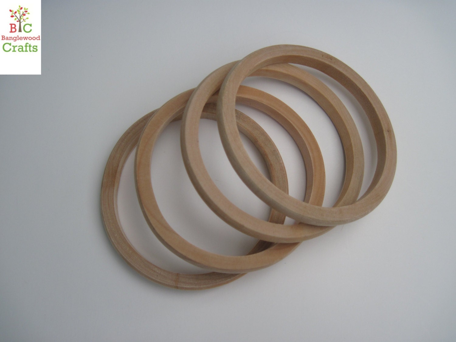 4 Small Unfinished Wood Slender Flat Exterior Bangles