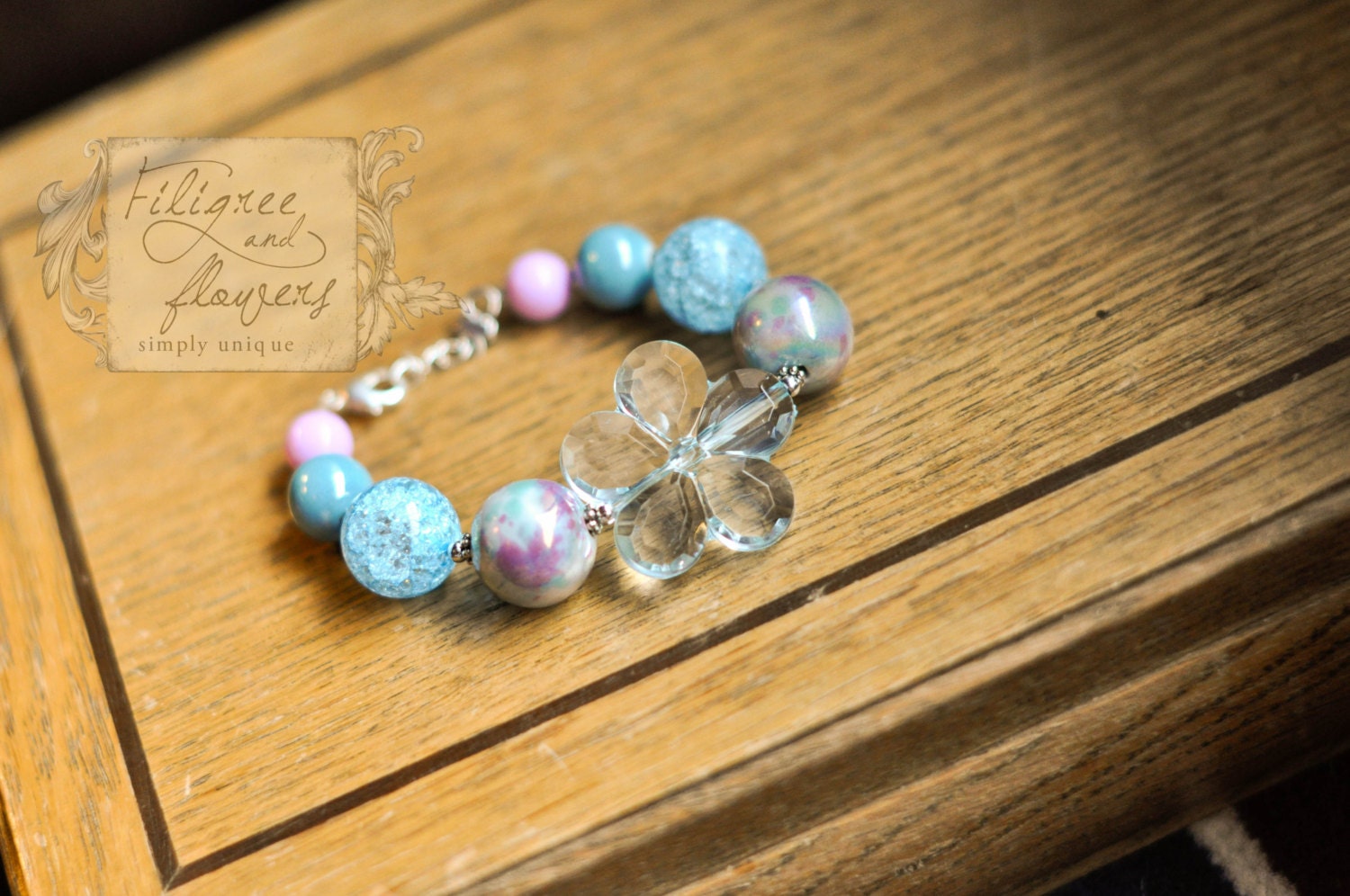 May Flowers chunky beaded little girl bracelet  READY TO SHIP