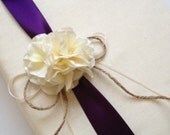 Large Wedding Photo Album - Rustic Ivory Hydrangeas - Eggplant Purple Ribbon - Handmade and Gift Wrapped - Free Shipping