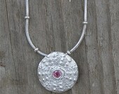 tiny silver sea urchin necklace, sapphire, birthday, eco friendly, blue, pink,  purple sapphire, sea life, shell