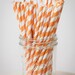 ON SALE NOW 30 Paper Straws, Orange Stripe Set - with Free Diy Blank Flags, Retro