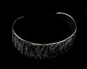 Men's or Women's Handforged Silver CUFF Rugged Woodgrain Textured Stainless Steel Signed by Robert Aucoin, Artist Iron Art