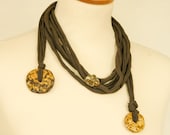 Skinny scarf lariat necklace eco friendly scarf necklace cotton jersey ceramic long brown vegan upcycled recycled tagt team