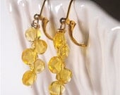 Mustard Yellow Citrine Briolette  Dangle Earrings, Gold Leverback Ear Wires, Summer Color
