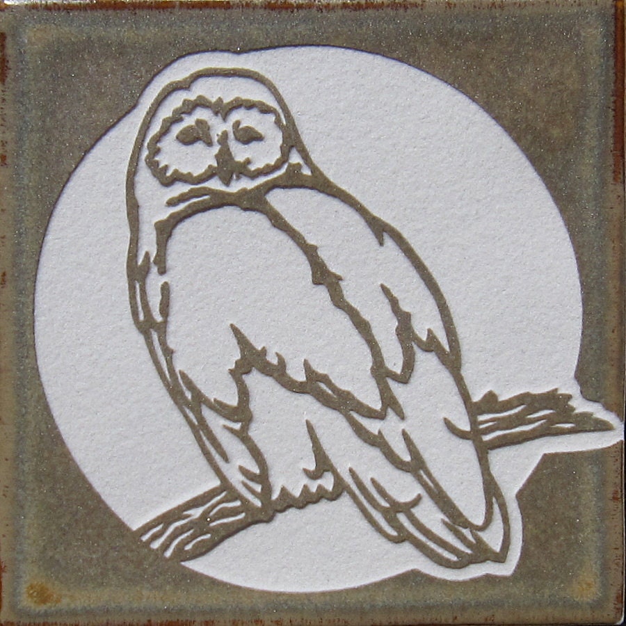 4x4 Snowy Owl - 4x4 Etched Porcelain Tile - SRA