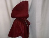 Scarlet Red Velvet Hooded Cape- Short Costume Capelet