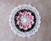 Pink Violets Crochet Lace Doily, New Table Accent, Home Decor, Thread Art, Handmade by NutmegCottage