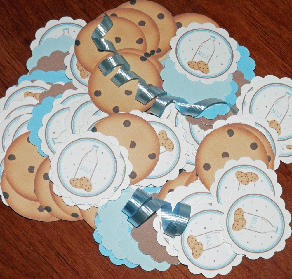 Milk and Cookies Confetti : Mini tags, table confetti, pink & blue Il_570xn
