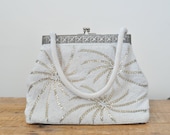 Vintage Silver and White Hand Beaded Bag Made in Hong Kong