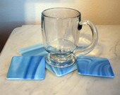 Fused glass coasters Home & Living blue on blue swirls.
