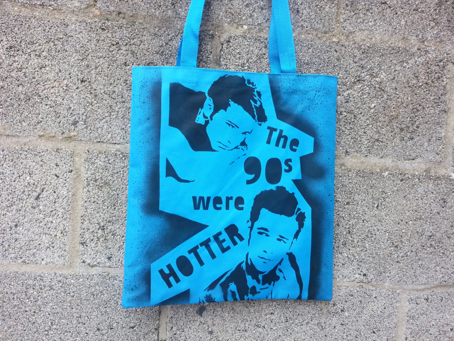 The 90210 boys tote bag stencil and spray paint art by Rainbow Alternative on Etsy
