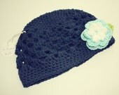 Navy Blue Crochet Hat 4-8 Year Old Size Spring Summer Fall Cotton