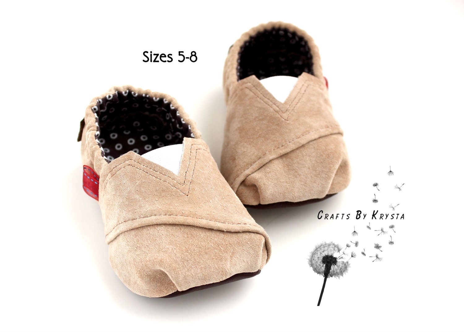 Made To Order - TOMS Inspired Baby Toddler Shoes Booties - US Sizes 5-8 - Genuine Suede Leather - Beige