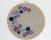 Purple and blue blooms  - embroidered wall art 8" hoop