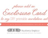 Enclosure Add On to diy printable wedding invitation set, directions, accommodations