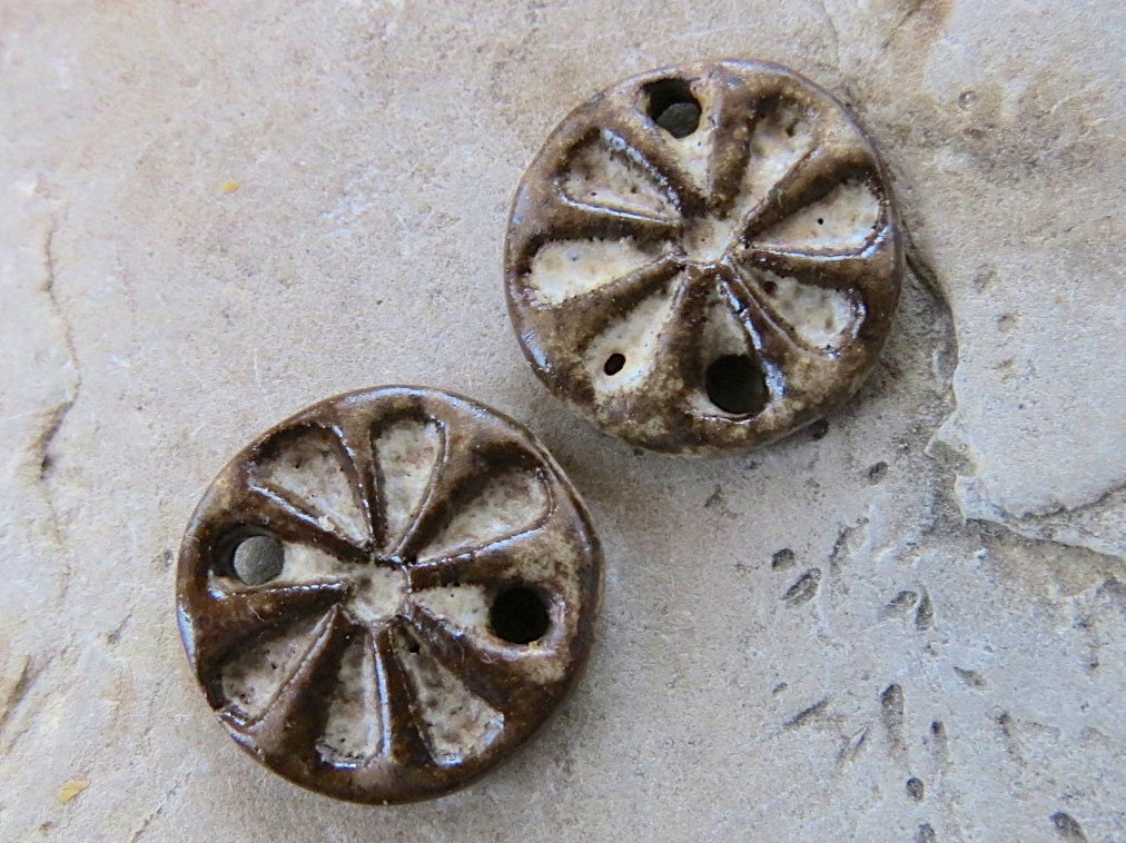 Sun Wheel Charms in Amber Magma - Handmade Ceramic Beads