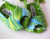 Infant girl shoes green peep toe sandals- Paisley Parade Sandal