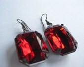 SALE FREE SHIPPING Lovely Ruby Red  Vintage Earrings Rectangle 
