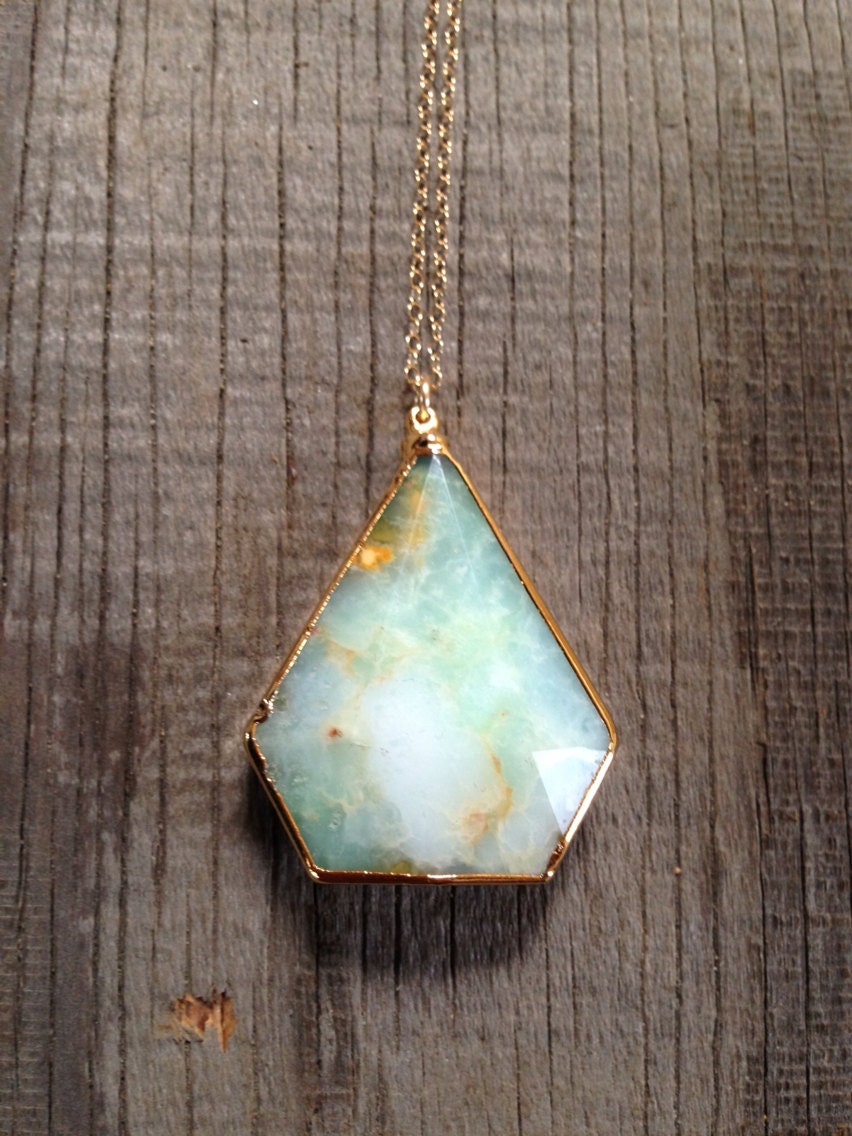 Gold edged Kite Chrysoprase Pendant Necklace