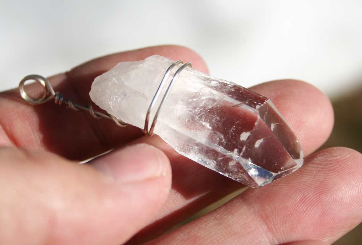 Arkansas Clear Quartz Crystal Pendant Wrapped in Sterling Silver