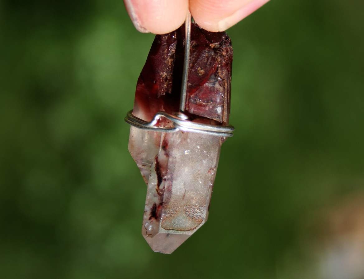 Amphibole Quartz Crystal Pendant Wrapped in Argentium Silver
