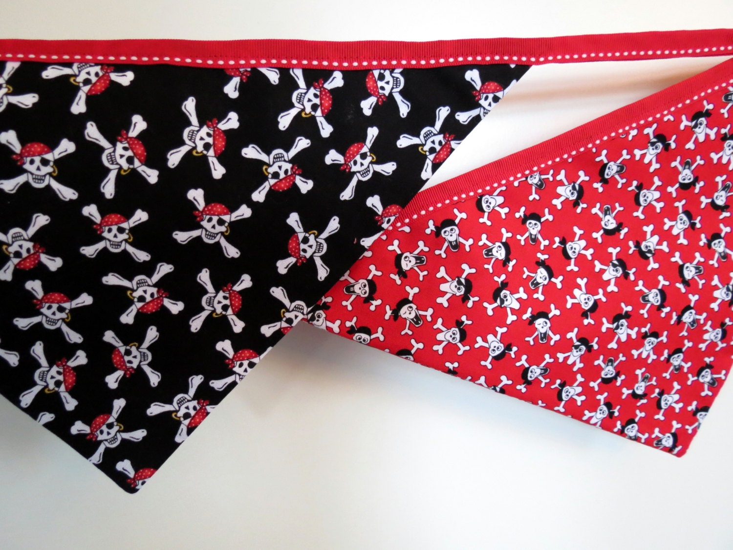 BANNER, Pirates, red, black, boy, valentines day, prayer flags, fabric, childrens wall decor, room decor, jolly roger, skulls, etsykids team