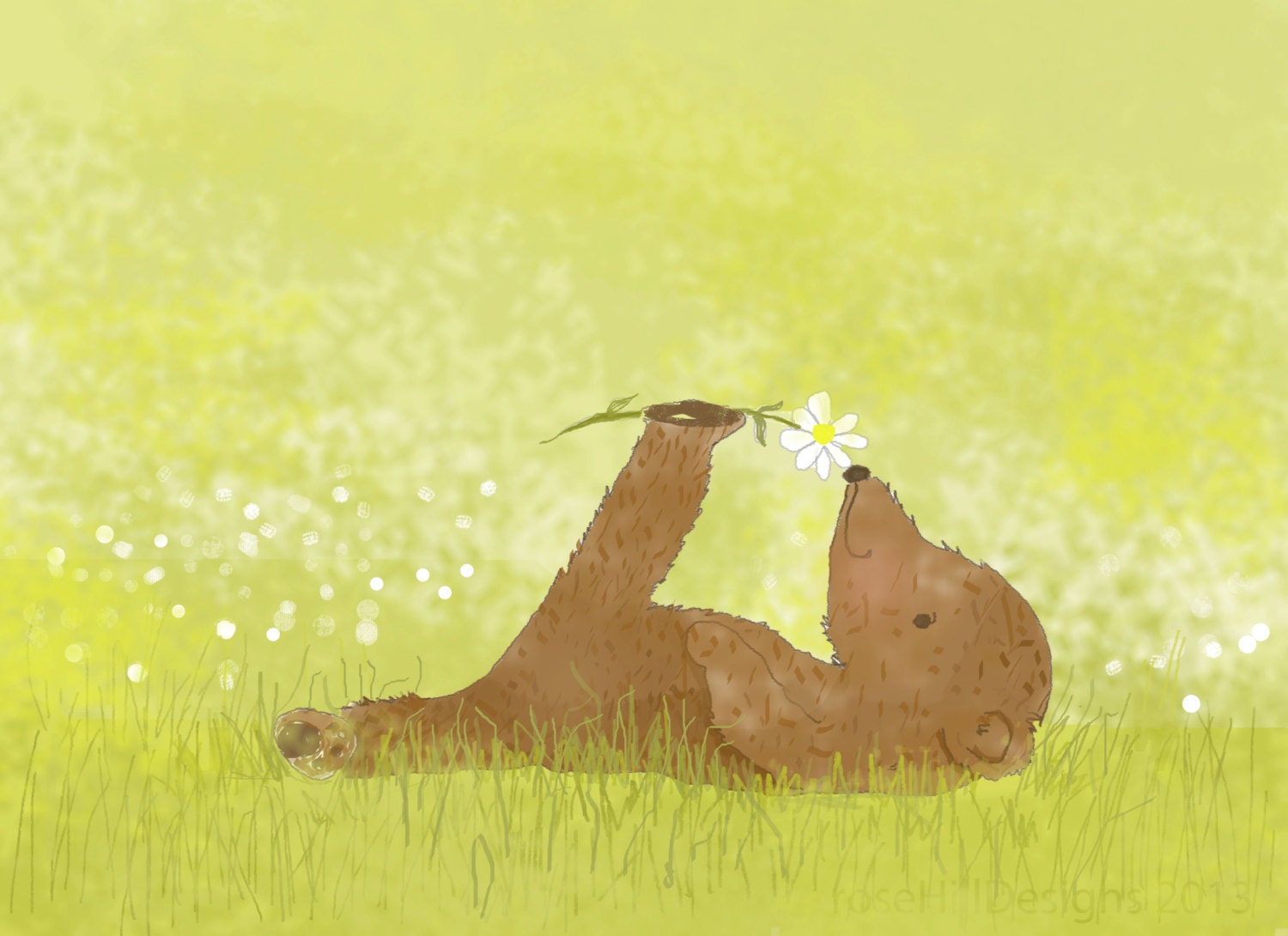 Childrens Art - Field of Daisies - Art for Childrens Room -   Art Print - 5x7