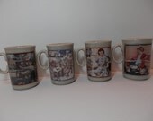 Watkins Almanac Mugs Set of 4 Americana Collector Advertising Stoneware England 1985 Commemorative Scenes Beverage Collectible Cups Gift