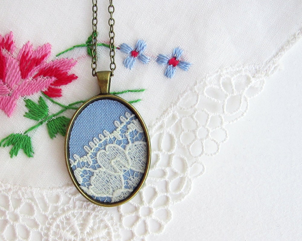 Sky Blue Bridesmaid Jewelry Bridesmaid Necklace, Flower Necklace, Light Blue Wedding Jewelry, Blue Lace Necklace, Lace Jewelry