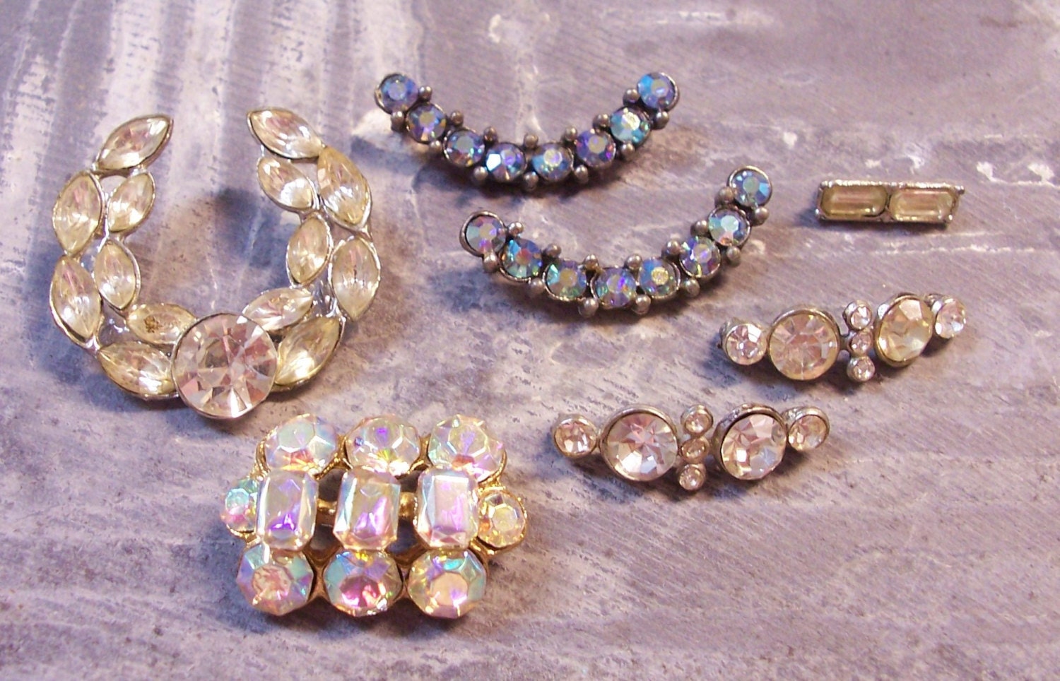VINTAGE RHINeSTONE Embellishments Adornments Applique for Coats or Dresses Rhinestone Blue AB and Clear Trim Vintage Destash (M247)
