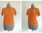 Vintage 1960s Rust Pullover Sweater Shirt Top Embroidery and Button Fancy Detailing