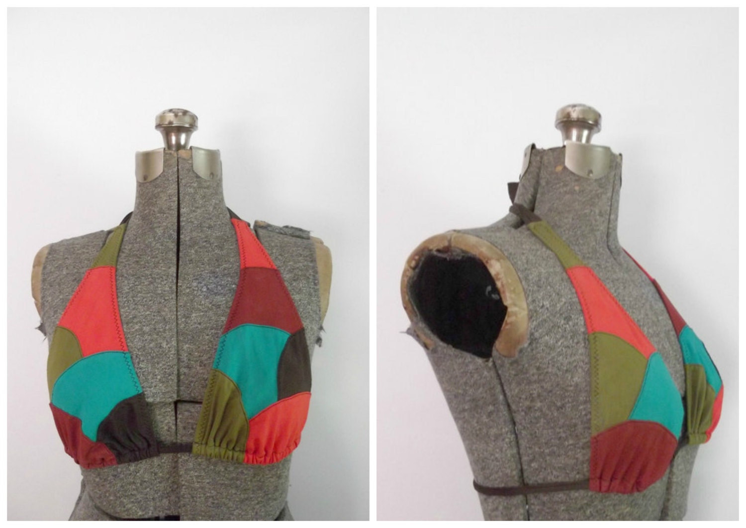 Boho Patchwork Bikini Bra Top Lucky Brand Vintage Early 1990s