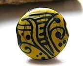 Stripes and Scrolls Lentil Lampwork Bead (1) by Caroline Dousi