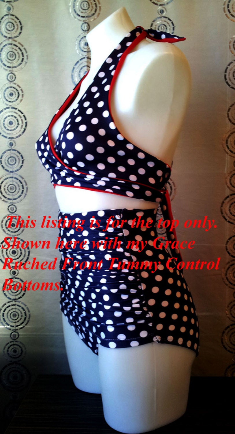 Reversible Bikini top Gina in Large Navy Dot & Red