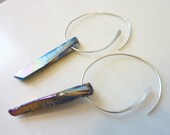 Rainbow Bridge Quartz Spike and Sterling Hoop Earrings