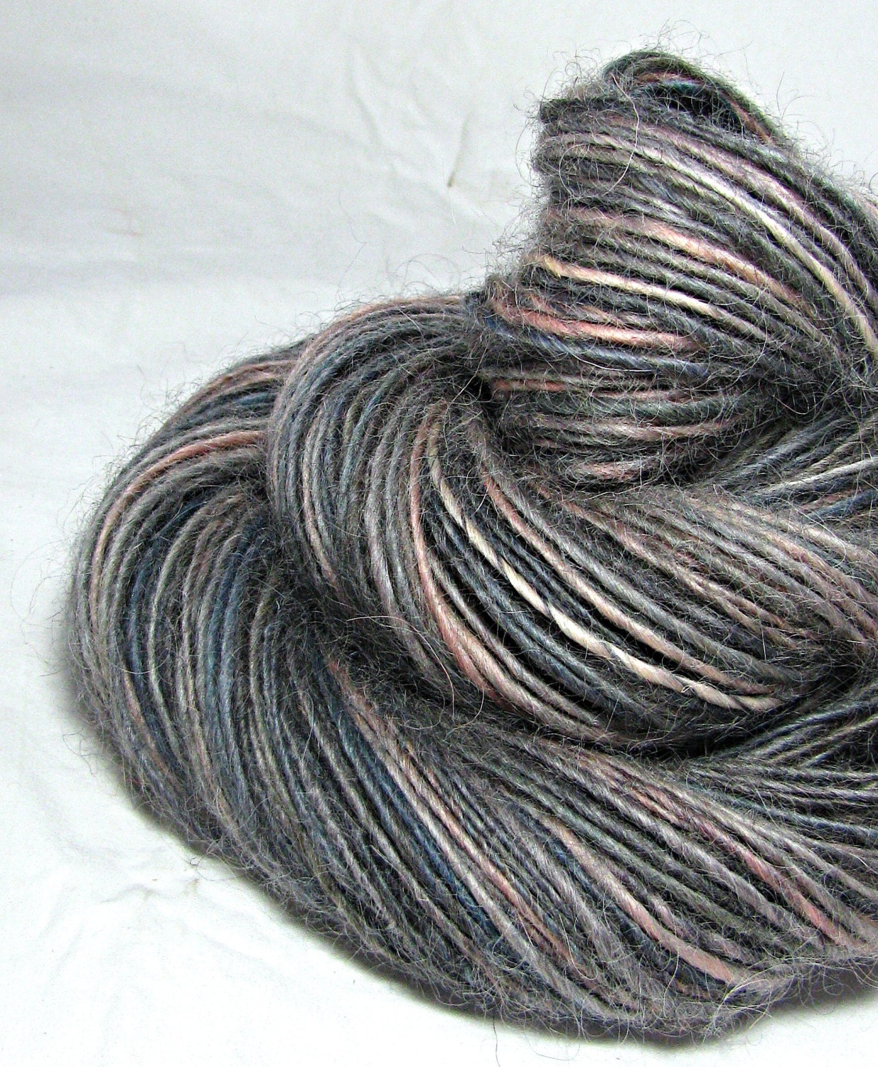 Handspun Yarn Gently Thick and Thin Single Wensleydale 'Silver Salmon'