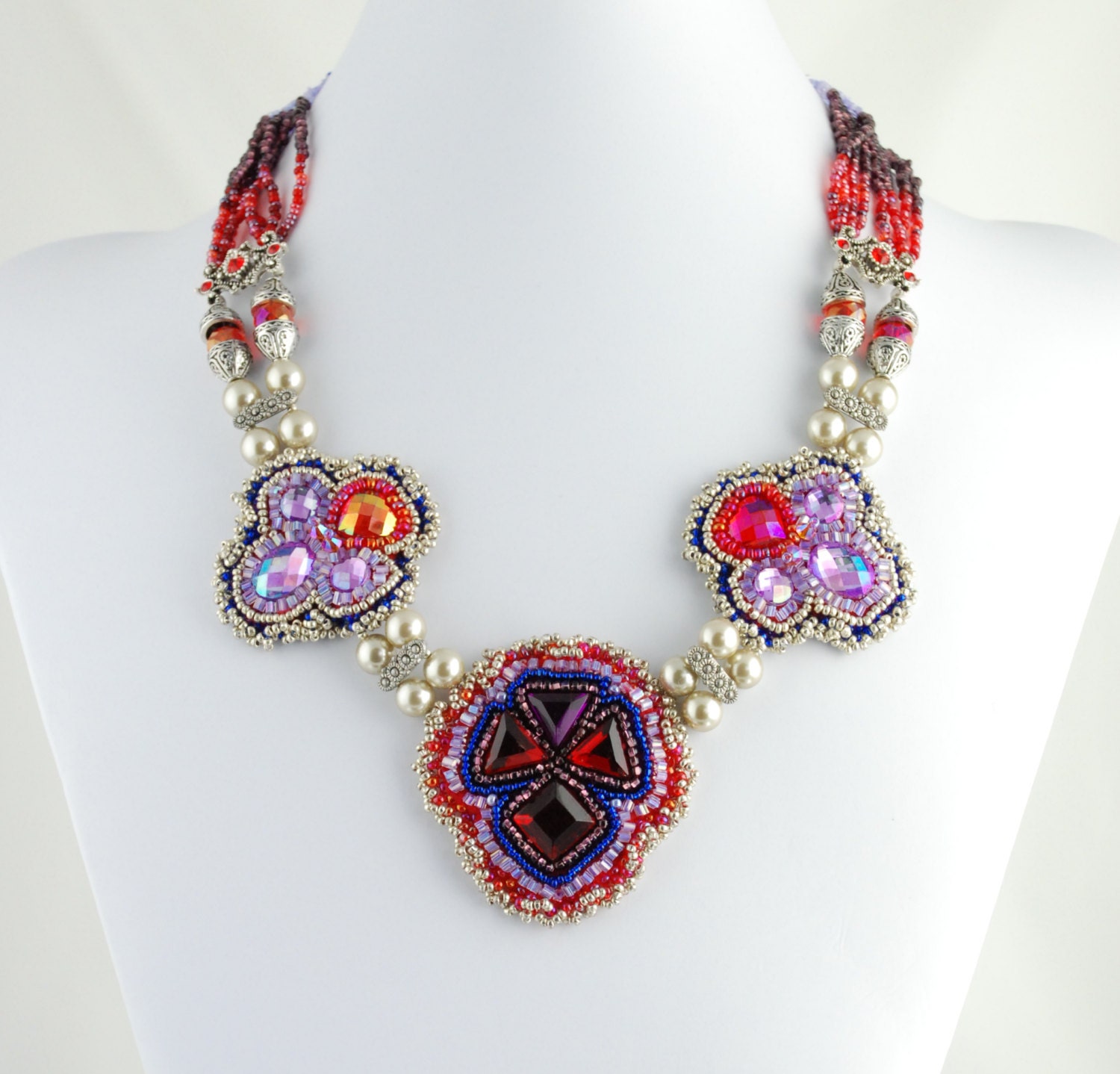 Beautiful Renaissance Fest Necklace, Bead Embroidered, Glass Beaded Necklace, Renaissance, Gothic, Baroque Jewelry