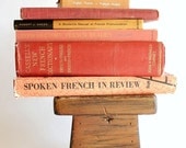 CLOSING SALE Reduced 50% Vintage French Language Books. Red Stack