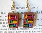 Miniature Bookcase Earrings Tiny Book Case Charms Red with Gold Embossing