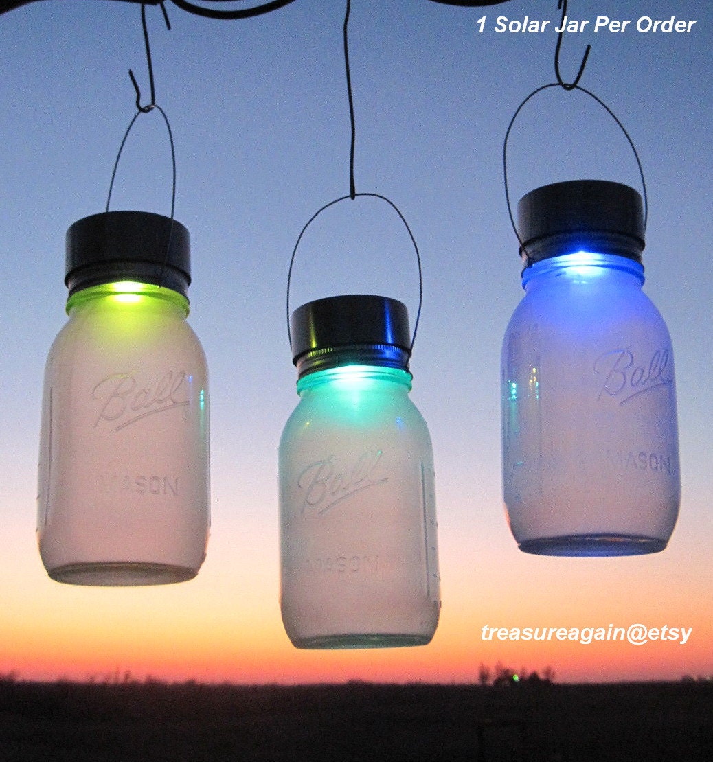 1 Rotating Color Glo Solar Jar Lantern- Mason Jar with Hanging Color Changing Solar Light, Rainbow Garden Outdoor Lights