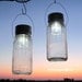 Quilted Fruit Jars Solar Lights 2 Clear Square Reclaimed Antique Coffee Jars, Outdoor Garden, Weddings, Unique Mason Jar Solar Lights