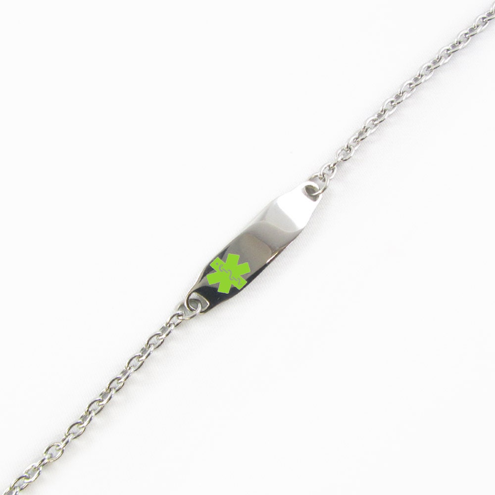 Small Custom Engraved Medical Bracelet, Lime Green, mini o-link - i2C-BS8