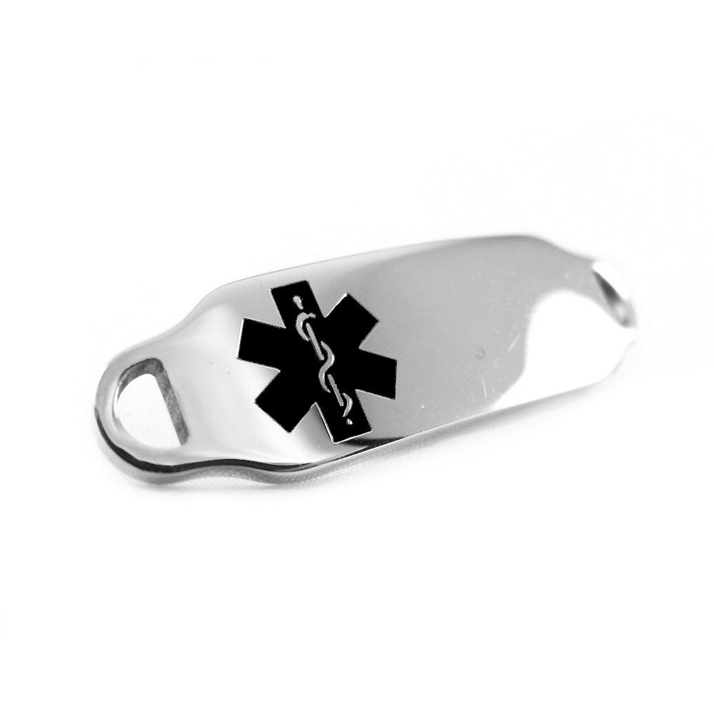 Black Medical Alert ID Plate for Beaded Bracelets, Custom ENGRAVED FREE - i2C