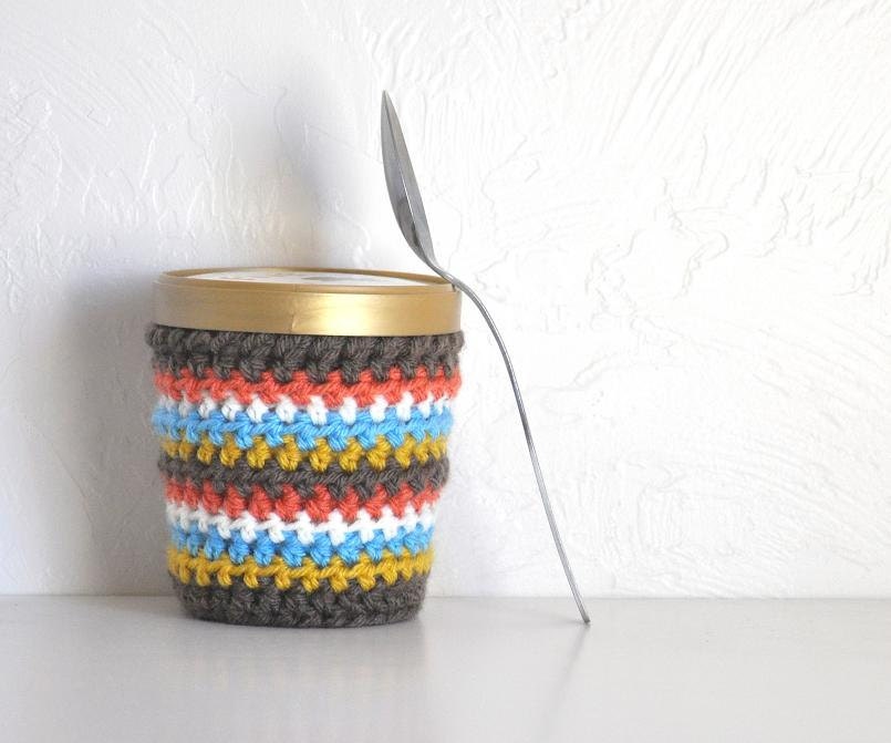 Ice Cream Cozy Pint Cover Sleeve  Brown Striped Design