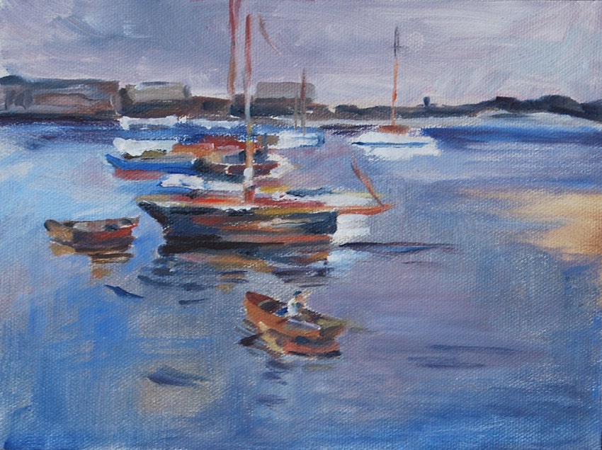 Boat painting, Copy after Yachts at Brightlingsea after Edward Seago, Oil by Carol DeMumbrum