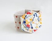Stacked Floral Hex Flowers Embroidered Crosses Linen Cuff Bracelet
